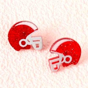 Red & White Football Helmet Earrings